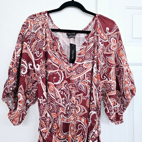 NWT City Chic Plus Size 18 Paisley Charm Maxi Dress Marsala Red Puff Sleeve Boho - Picture 4 of 12